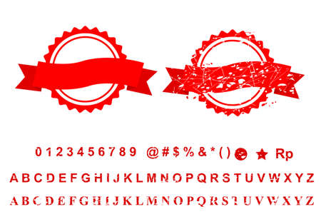 Template 2 Different Style Blank Red Rust Circle with Ribbon Stamp, Isolated on White
のイラスト素材