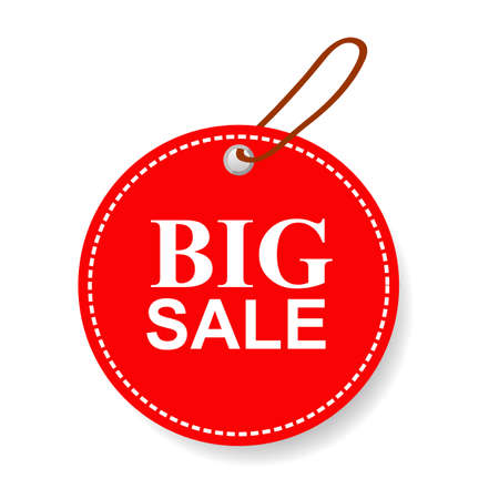 Vector Red Circle Tag with Big Sale text, White dash outline&#xA;のイラスト素材