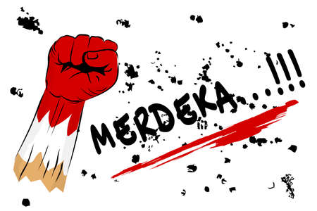 Vector Template Background or Banner, Freedom or Merdeka in Indonesia Language, with Fisting Hand 
のイラスト素材