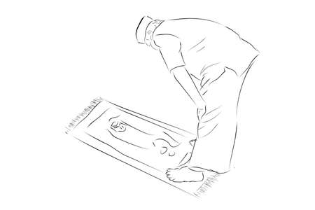 Vector Hand Draw Sketch, Muslim or islam man, using Mask, shalat or pray at prayer mat
のイラスト素材