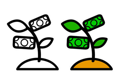 Simple Vector Icon, Small Plant, Representing Growth Investment with Paper Money&#xA;のイラスト素材