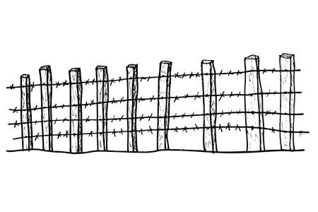 Vector hand draw sketch of Barbed wire and tree gate&#xA;のイラスト素材