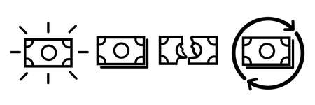 Set 4 of Icon Paper Money, fresh, broken, cash back, for your design element, isolated on white
のイラスト素材