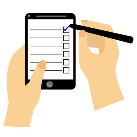 Vector Hand Make a Check List with Stylus at Black Smartphone&#xA;のイラスト素材