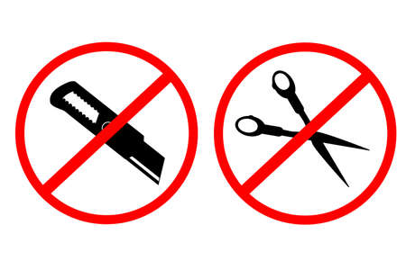 Vector Prohibited Sign Do Not Cut, With Cutter and Scissor Isolated on White
のイラスト素材