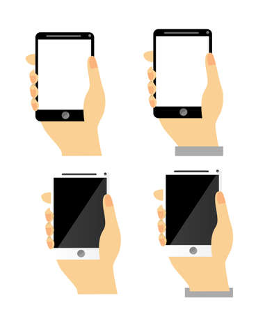 Vector Set 4 Hand Holding Black and White Smartphone, isolated on white&#xA;のイラスト素材