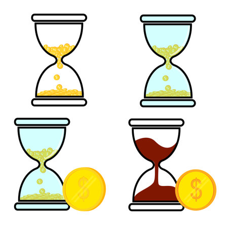 Vector Set Illustration for Time is Money, Glass Hour or Sand and Golden Rupiah dan Dollar Coin&#xA;のイラスト素材