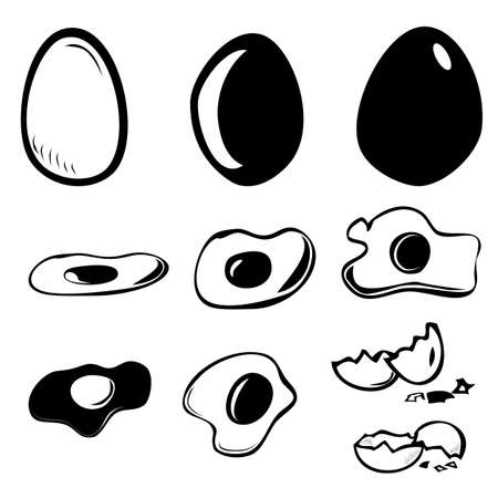 Vector hand draw sketch set of raw and sunny side up chicken egg&#xA;のイラスト素材