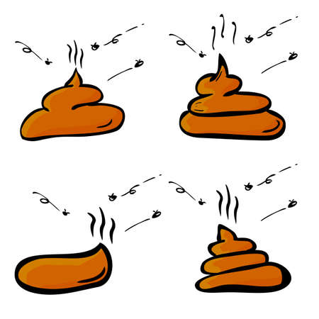Vector Hand Draw Sketch Set 4 Poop with 3 fly
