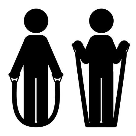 Vector Stick man Workout Bicep Curl using Resistance Band, Isolated on white&#xA;のイラスト素材