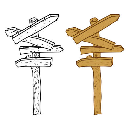 Set 2 Vector hand draw sketch, wooden directionのイラスト素材