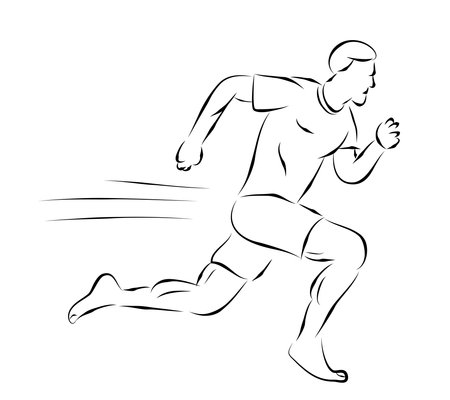 barefoot man runner, vector hand draw outline sketch, isolated on white&#xA;のイラスト素材