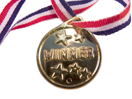 Isolated  golden medal with ribbonの写真素材