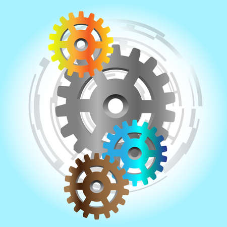 Four colorful gears with abstract backgroundのイラスト素材
