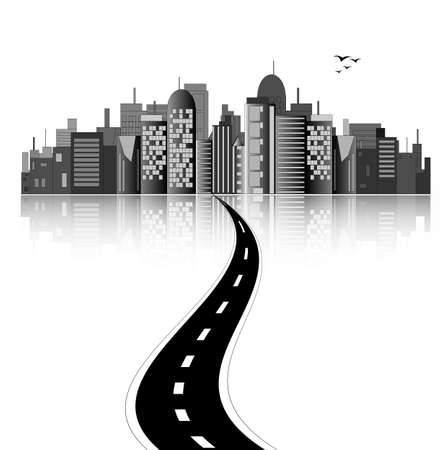 City skyline with roadのイラスト素材