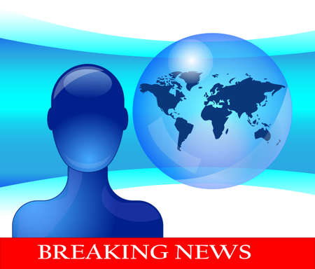 Blue person with earth globe presenting breaking newsのイラスト素材