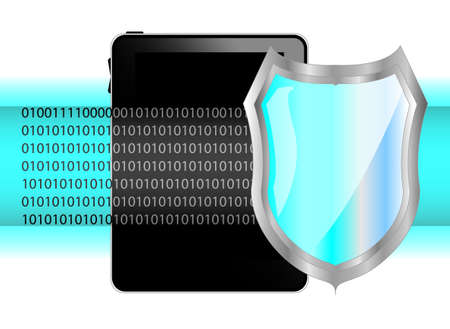 Tablet pc with shield. Protection of data on tabletのイラスト素材