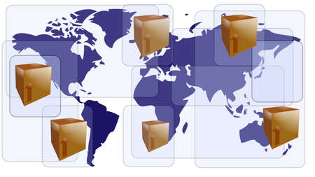 World map with boxes for international shipmentのイラスト素材