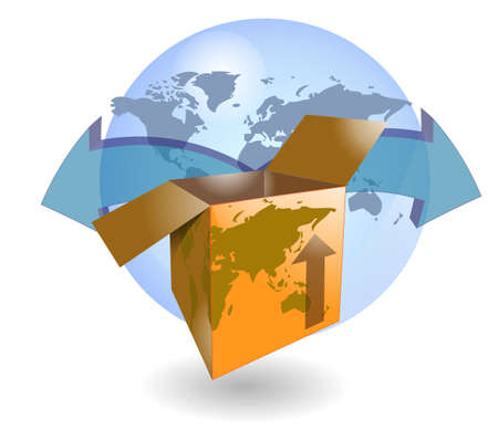 Shipping box with world mapのイラスト素材