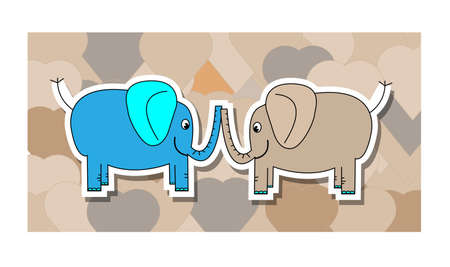 Blue and pink elephant with hearts backgroundのイラスト素材