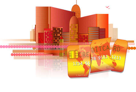 Financial crisis with red office and broken credit cardのイラスト素材