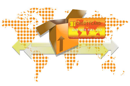 Illustration of transport box with creditcard and world backgroundのイラスト素材