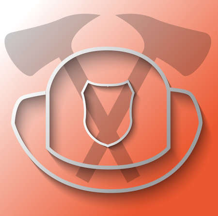 Illustration of fireman helmet with axes on red backgroundのイラスト素材