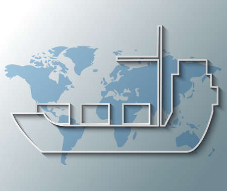 Illustration of container ship with world map backgroundのイラスト素材