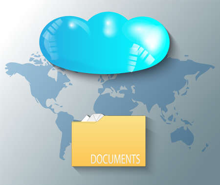 Illustration of cloud with world map and documentsのイラスト素材