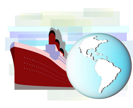Illustration of cruise ship with earth globeのイラスト素材