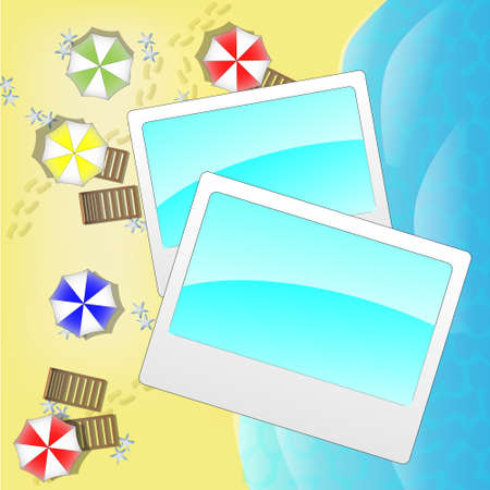 Illustration of beach from above with photo framesのイラスト素材