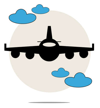 Illustration of black airplane with blue cloudsのイラスト素材
