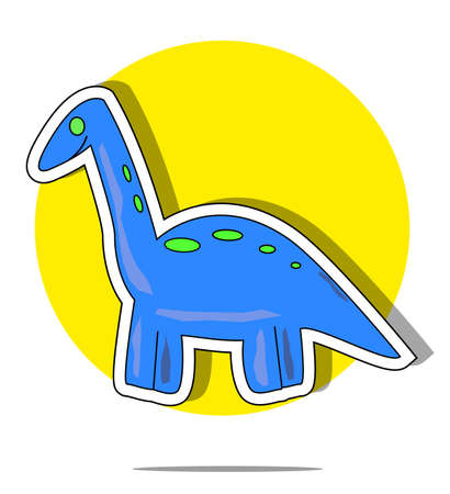 Illustration of a blue dinosaur with yellow circle backgroundのイラスト素材