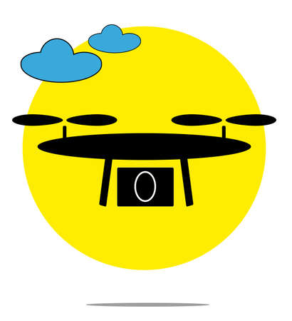 Illustration of drone with clouds and yellow circle backgroundのイラスト素材