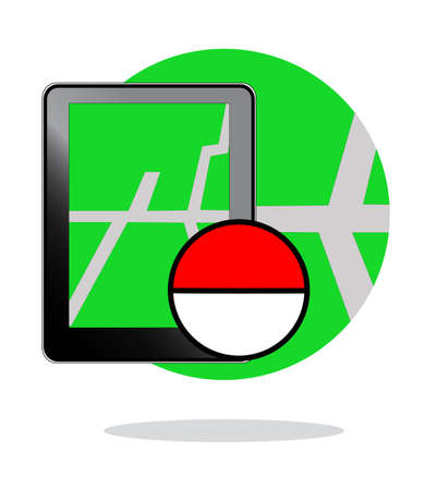 Illustration of mobile phone with map and ballのイラスト素材