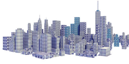 Rendered 3d city skyline isolated on white backgroundの写真素材