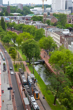 ROTTERDAM, THE NETHERLANDS - June 11, 2017: View at tramline in street of Rotterdam, The Netherlandsのeditorial素材