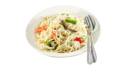 Papaya salad (Som Tam) Thai cuisine spicy delicious on whiteの写真素材