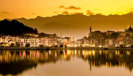 Sa Pa, a city in the mountains on sunsetのeditorial素材