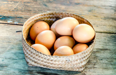 Eggs in bamboo mat basketの写真素材