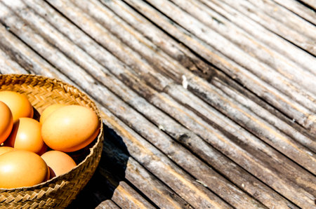 Eggs in bamboo mat basketの写真素材