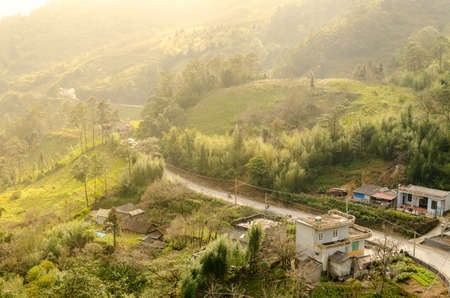 Sapa valley city in the mist in the morning, Vietnamの写真素材