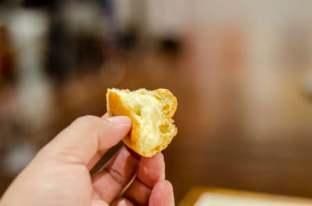Sweet cream puff cake on hand otaru Hokkaido Japan