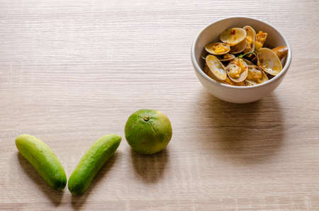 Stir fried clams with roasted chili paste, Thai foodの写真素材