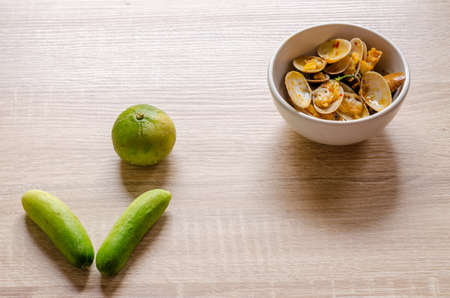 Stir fried clams with roasted chili paste, Thai foodの写真素材