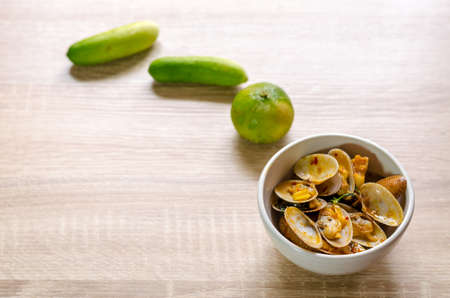 Stir fried clams with roasted chili paste, Thai foodの写真素材