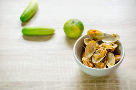 Stir fried clams with roasted chili paste, Thai foodの写真素材