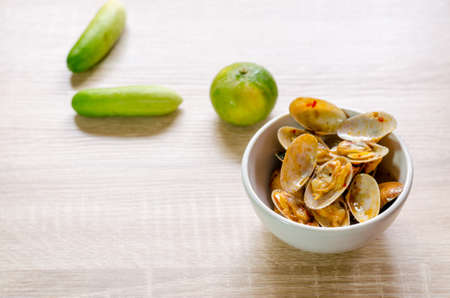 Stir fried clams with roasted chili paste, Thai foodの写真素材