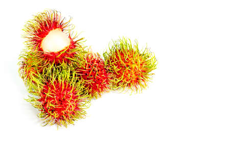 Fresh rambutan sweet fruit of Thailand on white backgroundの写真素材