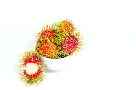 Fresh rambutan sweet fruit of Thailand on white backgroundの写真素材
